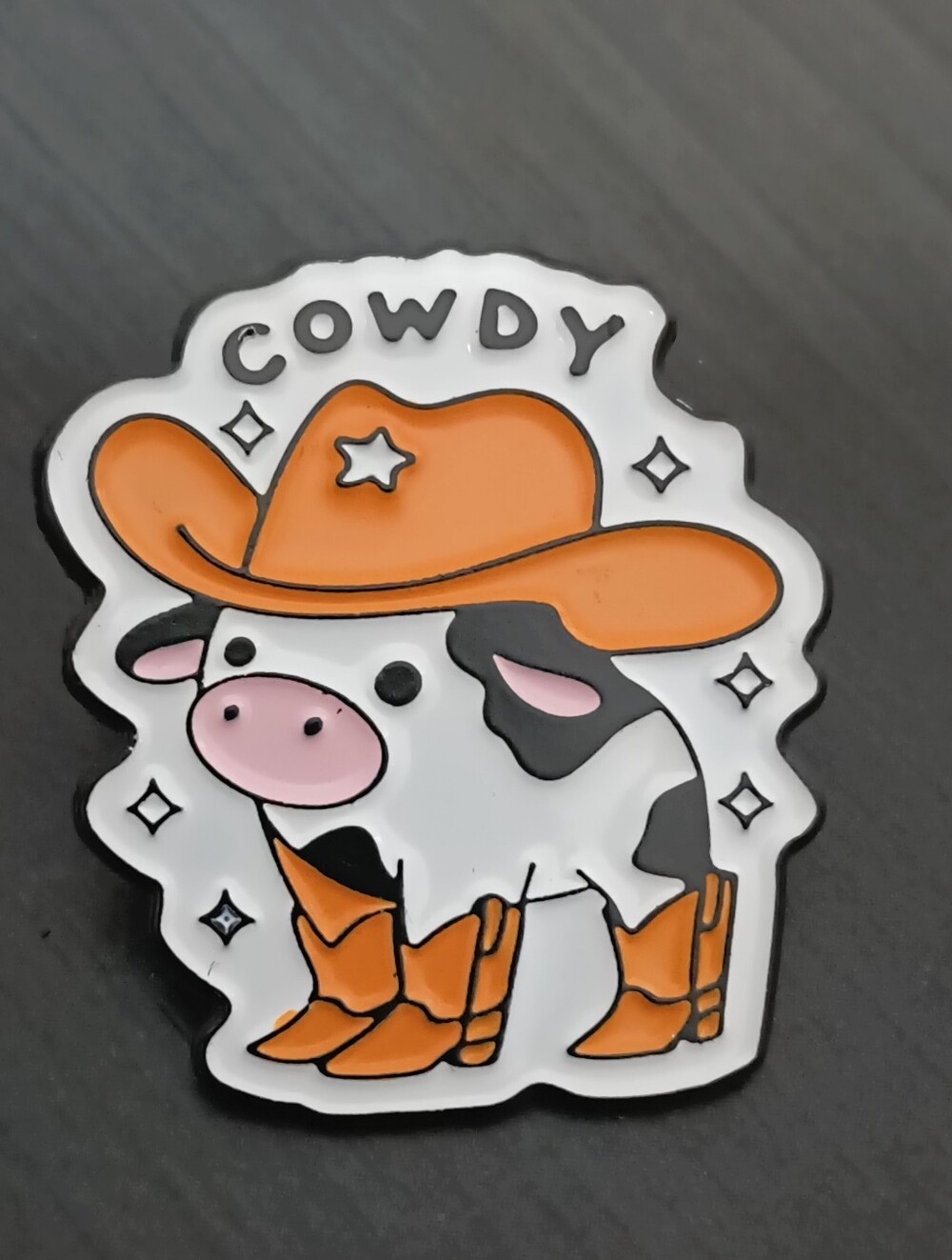 Cow  Pin with Orange Cowboy Hat and Boots